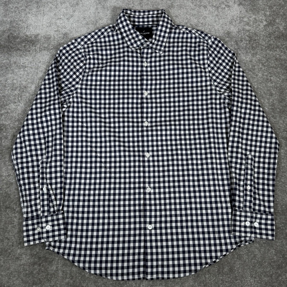 Daniel Hechter Paris‎ Shirt Men's Large Blue Check Long Sleeve Button Up Stretch